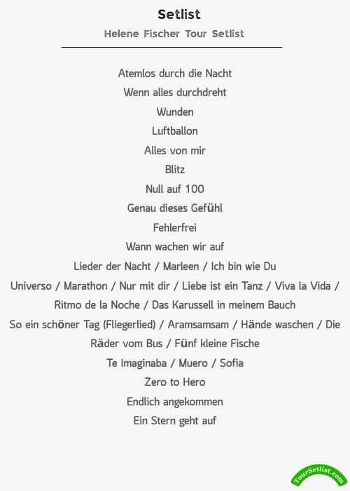 Helene Fischer Tour Setlist