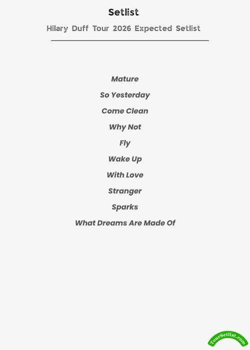 Hilary Duff Tour 2026 Expected Setlist