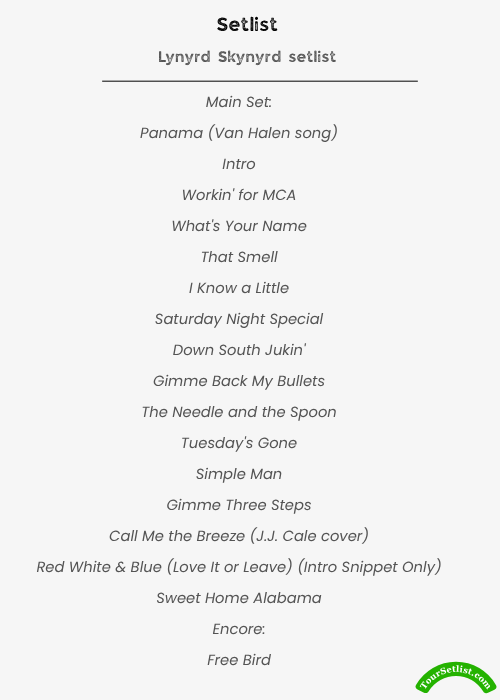 Lynyrd Skynyrd setlist