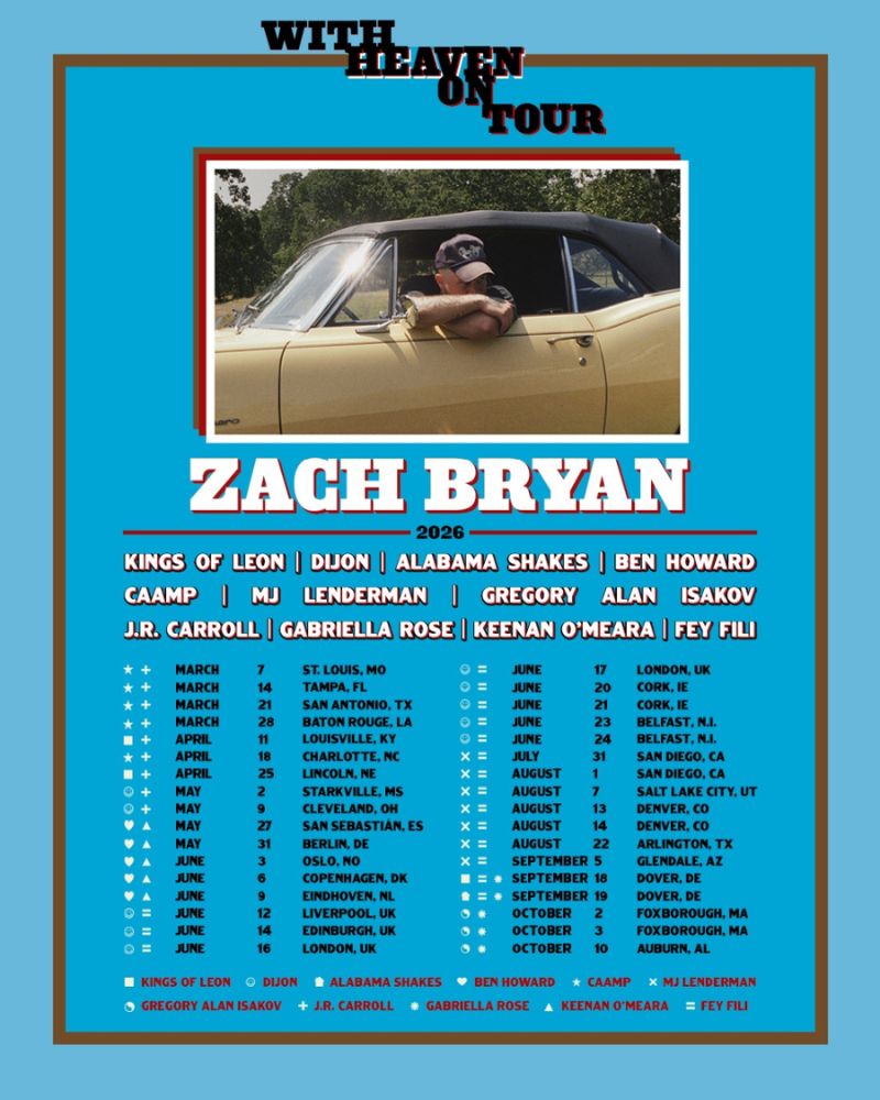 Zach Bryan 2026 Tour Full Schedule With Dates & Cities