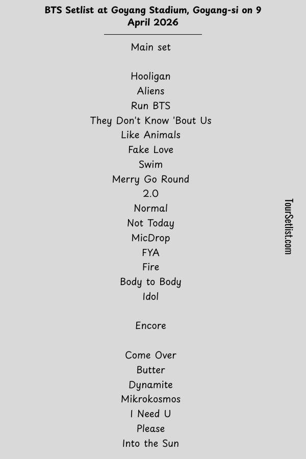 BTS World Tour Opening Night Setlist 2026