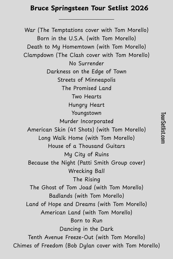 Bruce Springsteen Tour Setlist 2026