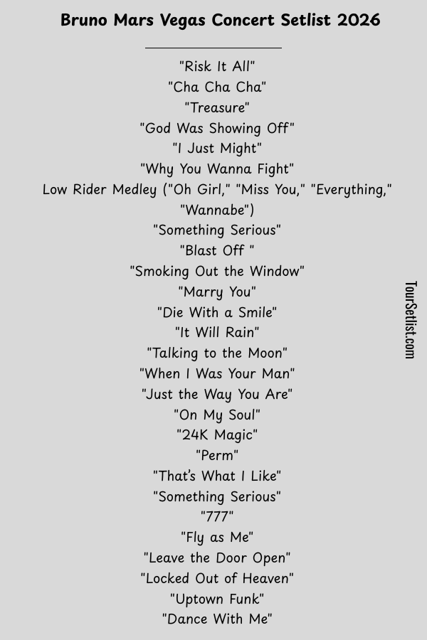 Bruno Mars Vegas Concert Setlist 2026